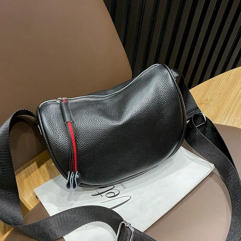 

Fashion Trend Luxury Designer Handbags For Women Genuine Leather Saddle Casual Vintage Shoulder Bags Tassel Black Messenger Bag