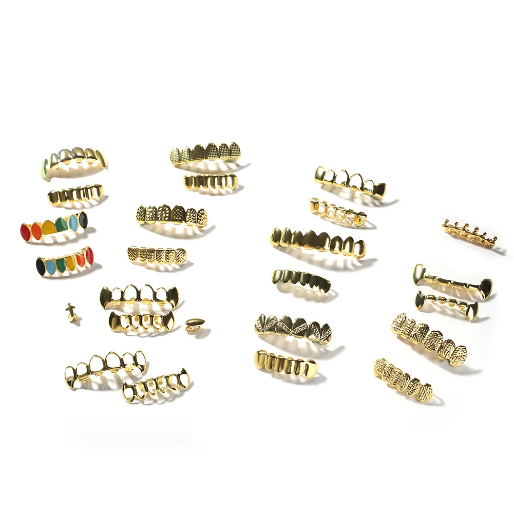 

24 Styles Bling Bling Teeth Grillz Top & Bootom Dental Mouth Punk Teeth Caps Cosplay Party Tooth Rapper Hip Hop Jewelry TG036