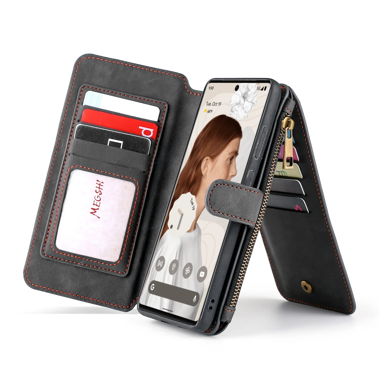 Megshi Detachable Flip Leather Phone Cases For Google Pixl 7 6 6a Pixl7 Pro Xl Business Wallet Phone Cover Case Bag