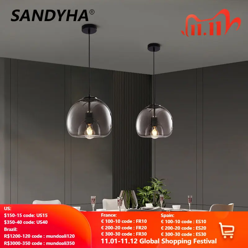 

Nordic LED Ceiling Chandelier E27 Gray Glass Pendant Lamp Living Room Dining Tables Kitchen Bedroom Modern Luxury Light Fixtures