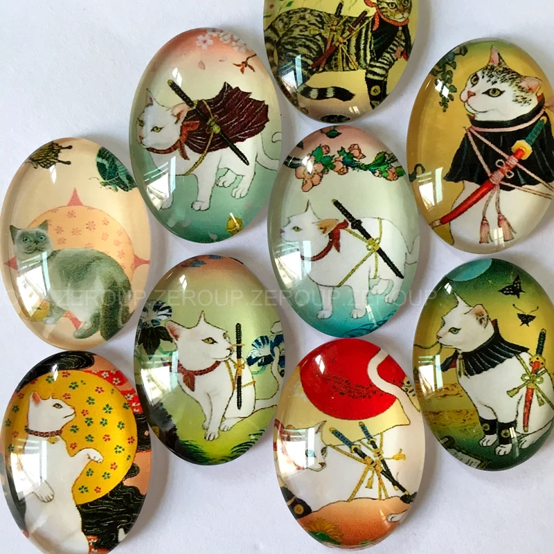 

Multisizes Oval Glass Cameo Cabochon Cat Pictures Mixed Pattern Fit Base Setting for Diy Jewelry Embellishment Flatback TP-063