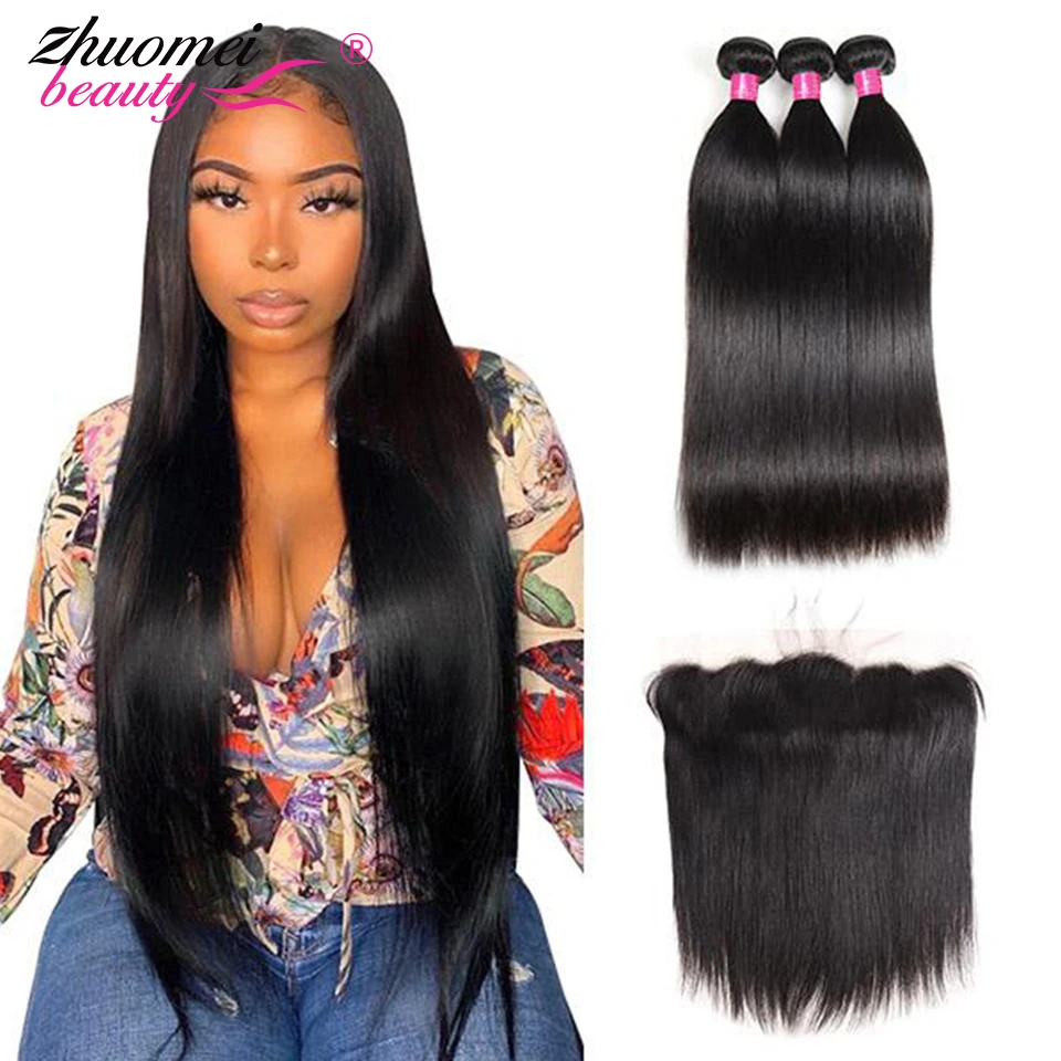 Straight 13X4 HD Transparent Lace Frontal Human Hair For Women 100% Remy Peruvian Bone Straight Hair With Frontal Human Hair