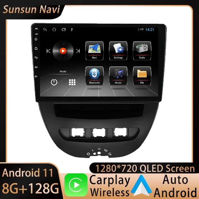 Android 11 для Peugeot 107 Toyota Aygo Citroen C1 2005-2014, автомобильное радио, стерео, мультимедийная навигация, GPS, видео, беспроводной Carplay 1