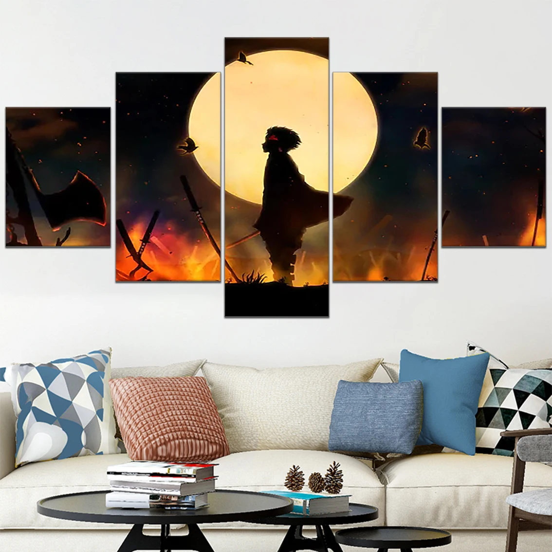 

Wall Home Decor 5 Panel Demon Slayer Poster Anime Tanjiro Kamado Painting Pictures Modern HD Print Art Canvas Bedroom Modular