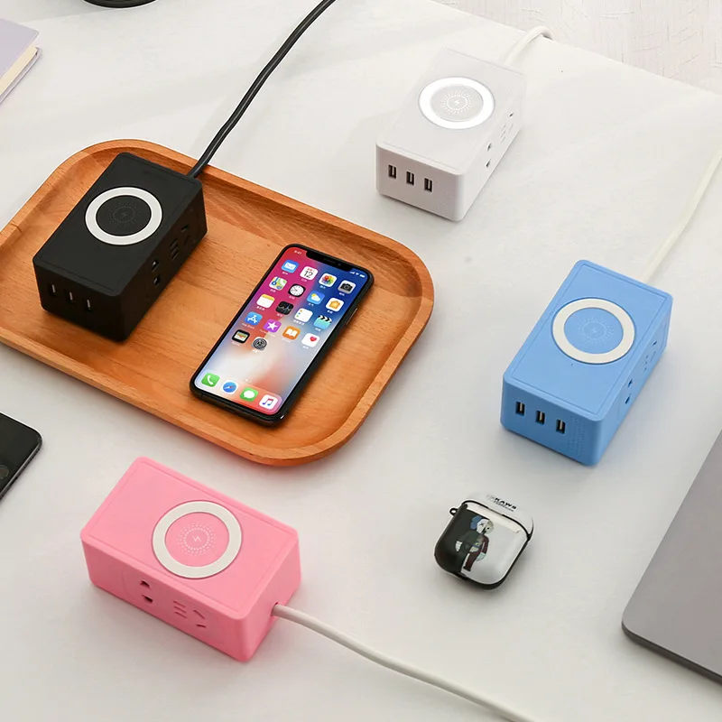 

Mini Square Wireless Charger Socket Fast USB Charging Power Strip Smart Plug Power Strip Multifunctional