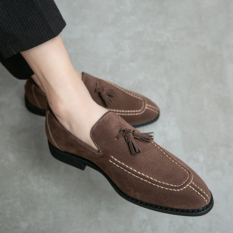 

New Men's Tassel Loafer Leather Shoes Faux Suede Casual Daily Wedding Party Pointed Convenient Fit Leather Shoes For Man