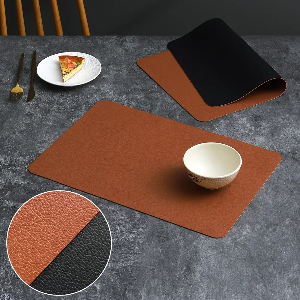 

4/1Pcs Double-sided PU Leather Placemats,Desktop Decoration,Home Dining Plate Mat, Anti Slip Bowl Mat,Thermal Insulation Mat Pad