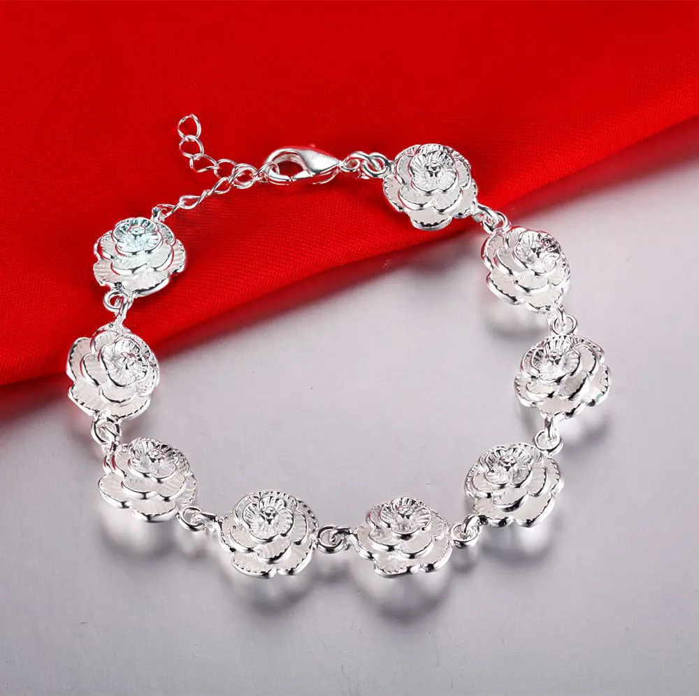 

New 925 Sterling Silver Bracelets for Women elegant flowers Chain Fashion classic Wedding Party Christmas Gifts fine Jewelry