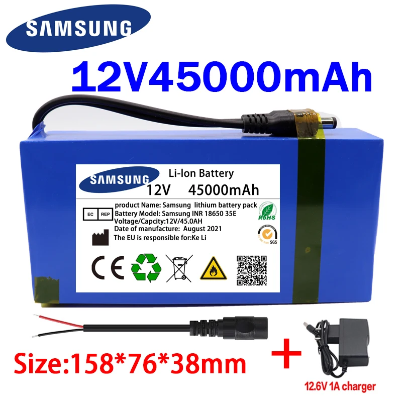 

100% New Portable 12v 45000mAh Lithium-ion Battery pack DC 12.6V 45Ah battery With EU Plug+12.6V1A charger+DC bus head wire