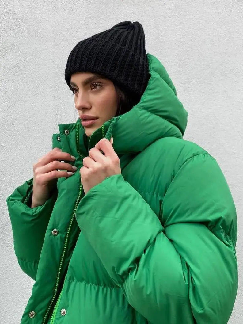 Cryptographic Fashion Autumn Winter Parkas Long Sleeve Hooded Puffer Jackets for Women Trench Coats Clothes Bubble Down Jackets