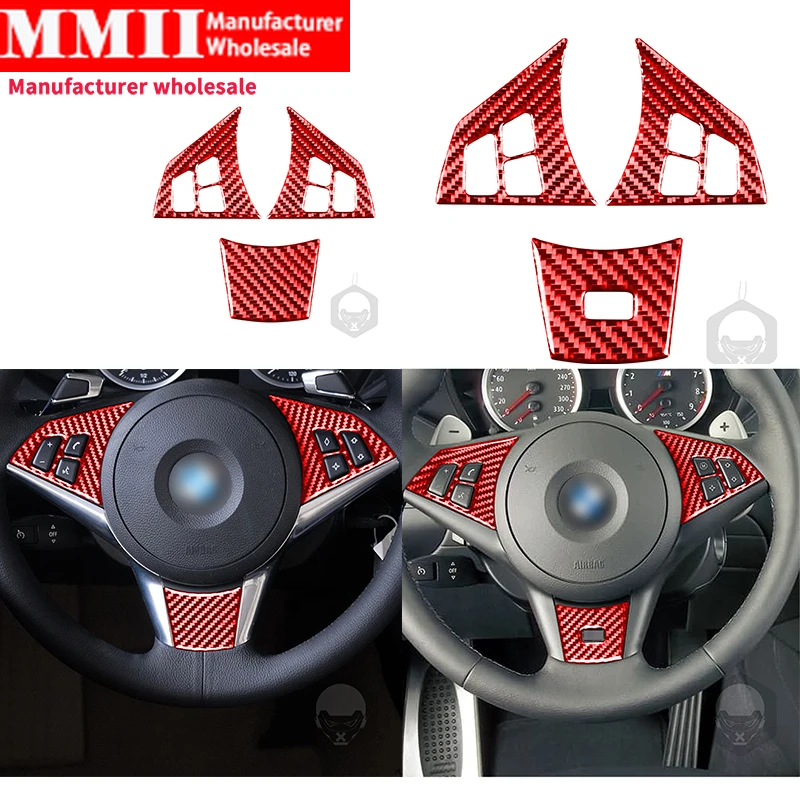 

Red Carbon Fiber Stickers for BMW 6 Series M6 E63 E64 2004-2010 Steering Wheel Button Frame Panel Kit Trim Interior Stickers