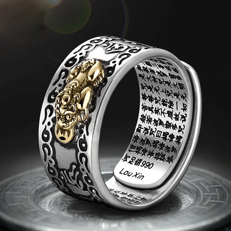 

Подвеска-кольцо Pixiu, китайское богатство, фэн-шуй, зверь, амулет с сокровищами, открытые Регулируемые кольца Будды, ювелирные изделия, подарок для женщин и мужчин