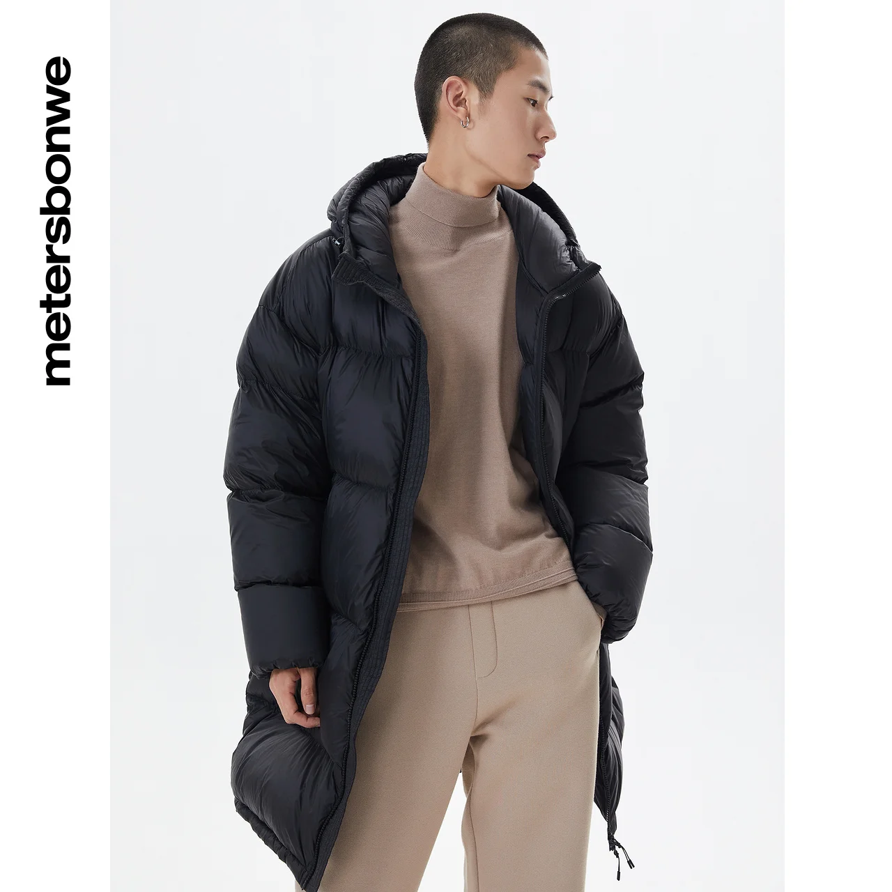 Metersbonwe Light Soft Hooded Down Jacket Men Women Outwear Medium Duck Down Long Coat Warm Jacket Brand Simple Solid Coats