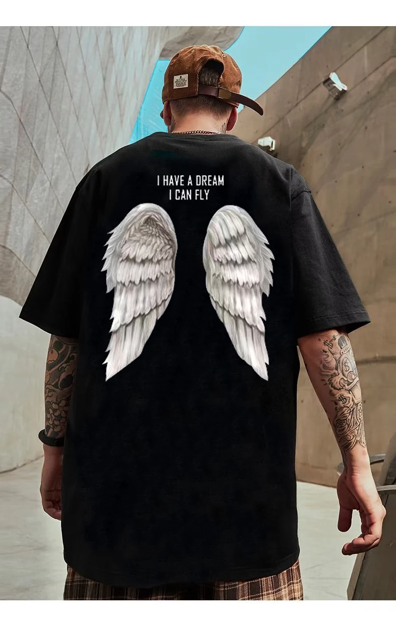 

I Can Fly Bird Feather Wings Print Men's Summer T-Shirts Oversized 100% Cotton Tee Fashion New Product Hipster Streetwear TShirt