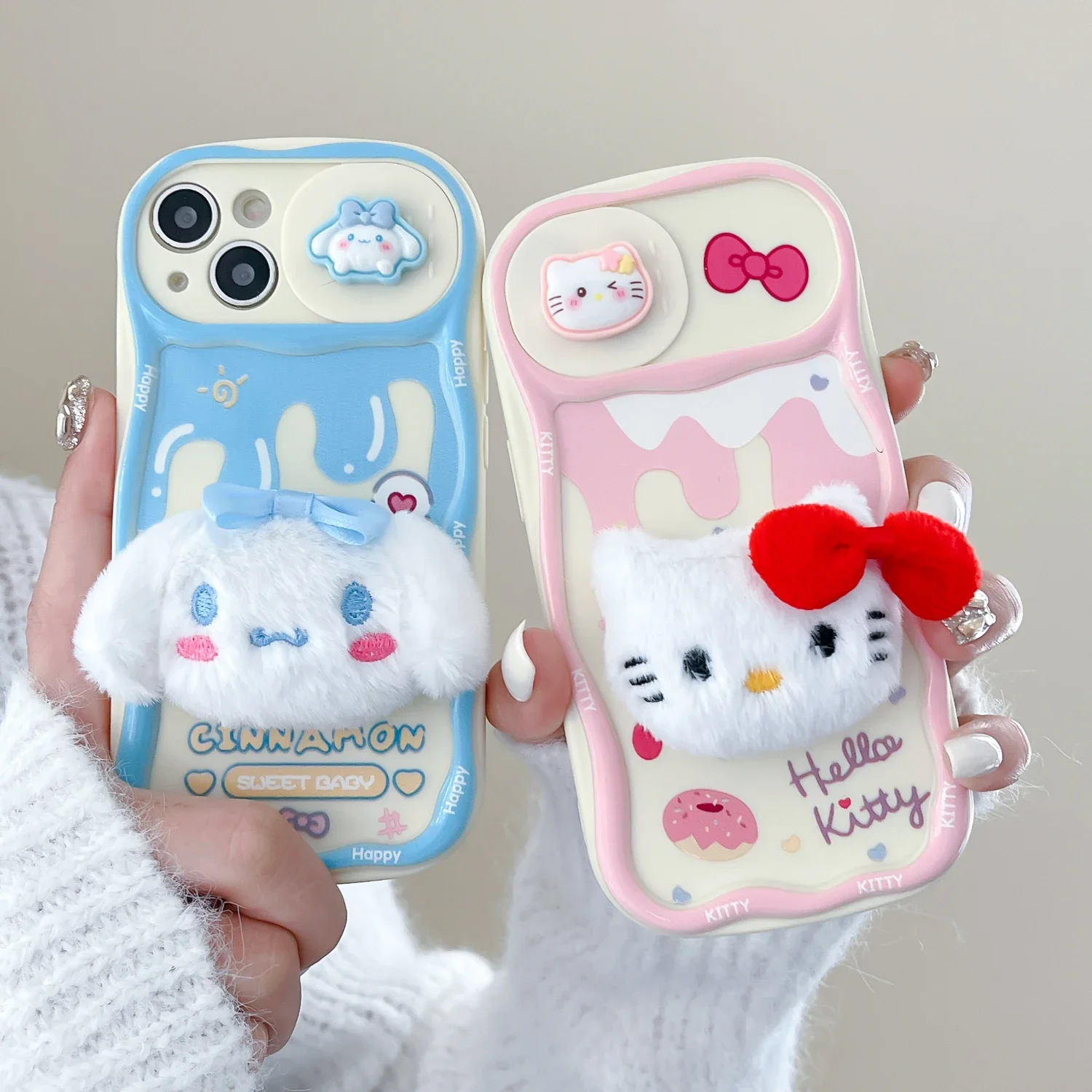 

3D Sanrios Hellos Kittys Cinnamorolls плюшевые и милые Мультяшные телефонные чехлы для iPhone 15 14 13 12 11 Pro Max задняя крышка
