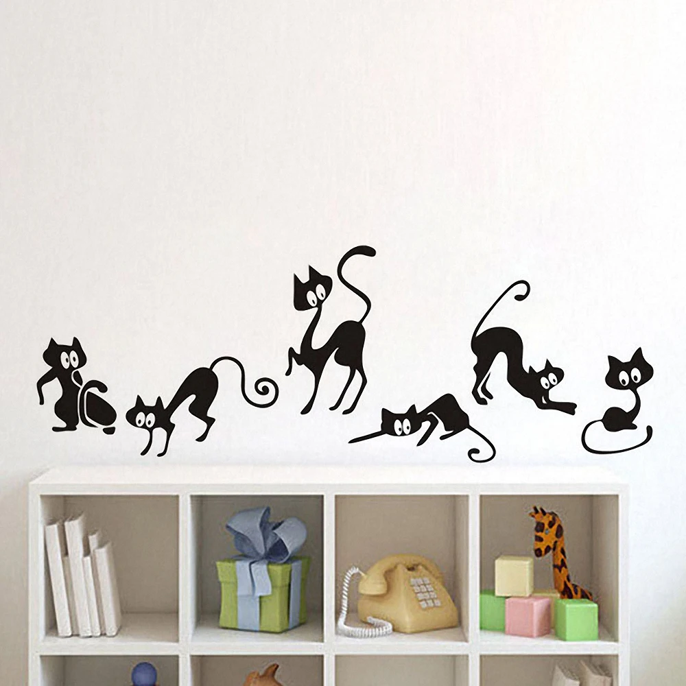 

Funny 6 Black Cats Wall Stickers Elf Cats Wall Decal PVC Removable Wall Mural DIY Living Room Kids Room Decoration