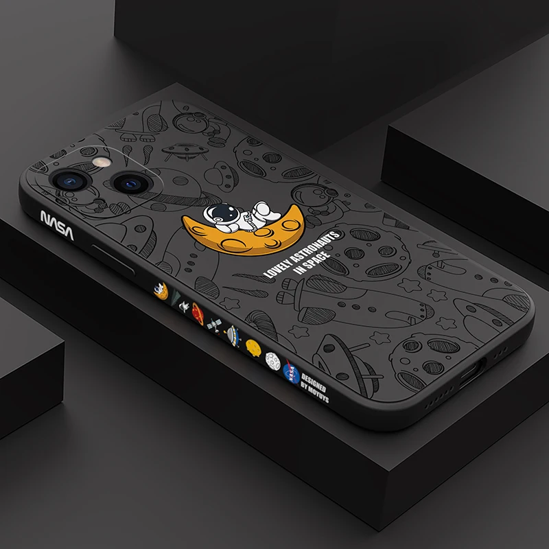 

Cute Astronaut Cartoon Space Square Bumper Case For iPhone 13 12 11 Pro Max XSMax XR X 8 7 Plus SE Soft Silicone Slim Cover TPU
