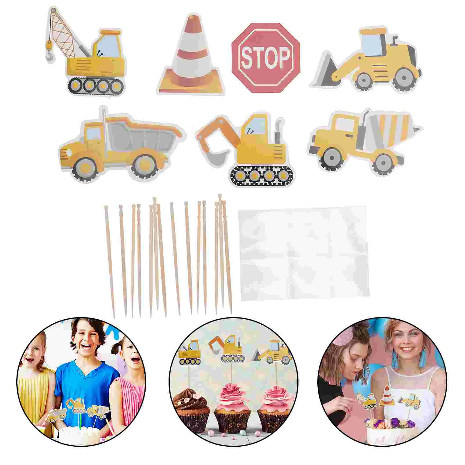 

Cake Birthday Toppers Party Cupcake Topper Theme Decor Decorations Truck Fruit Picks Stuff Kids Cute Insert Dessert Excavator