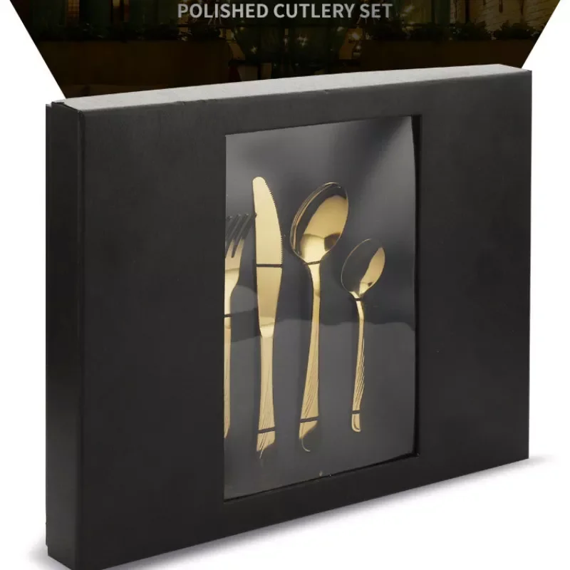 

Stainless Steel Western Cutlery 24-piece Gift Box Set Titanium Plated Steak Cutlery Gift Gold Silverware Set Dinnerware Plates