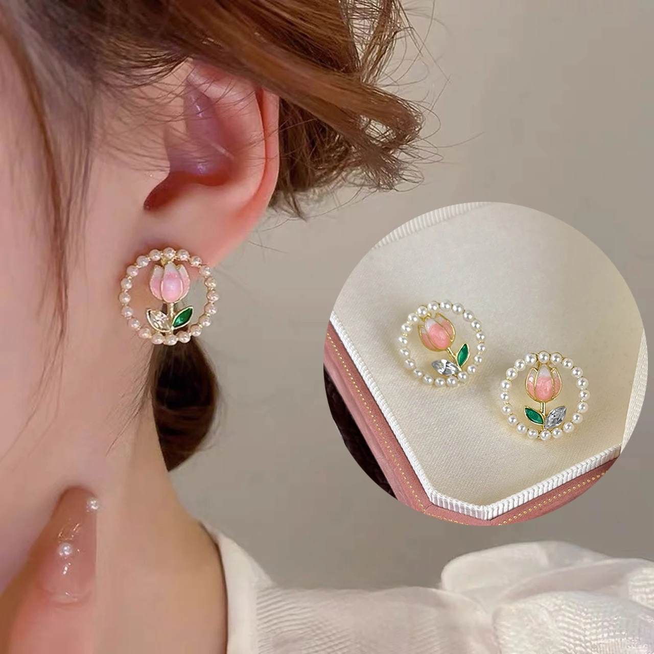 Модный круглый жемчуг в виде тюльпана для женщин белый цветок модная Милая