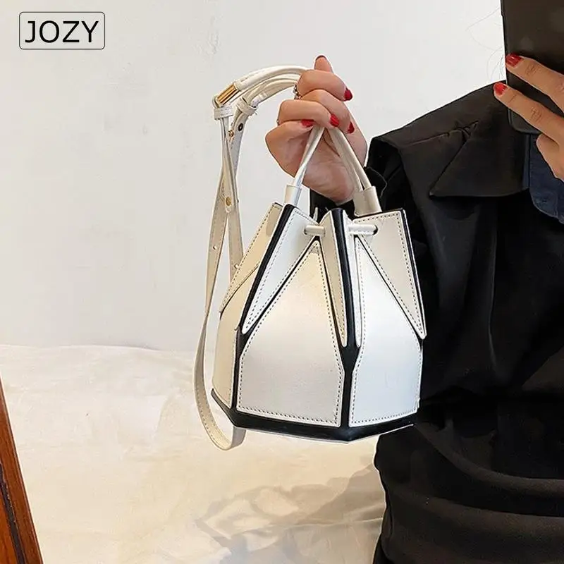 

Top Brand Handbag Women Geometry Design Small Bucket Bags For Women Vintage Clutch Purse Leather Strap Crossbody Messenger Bags