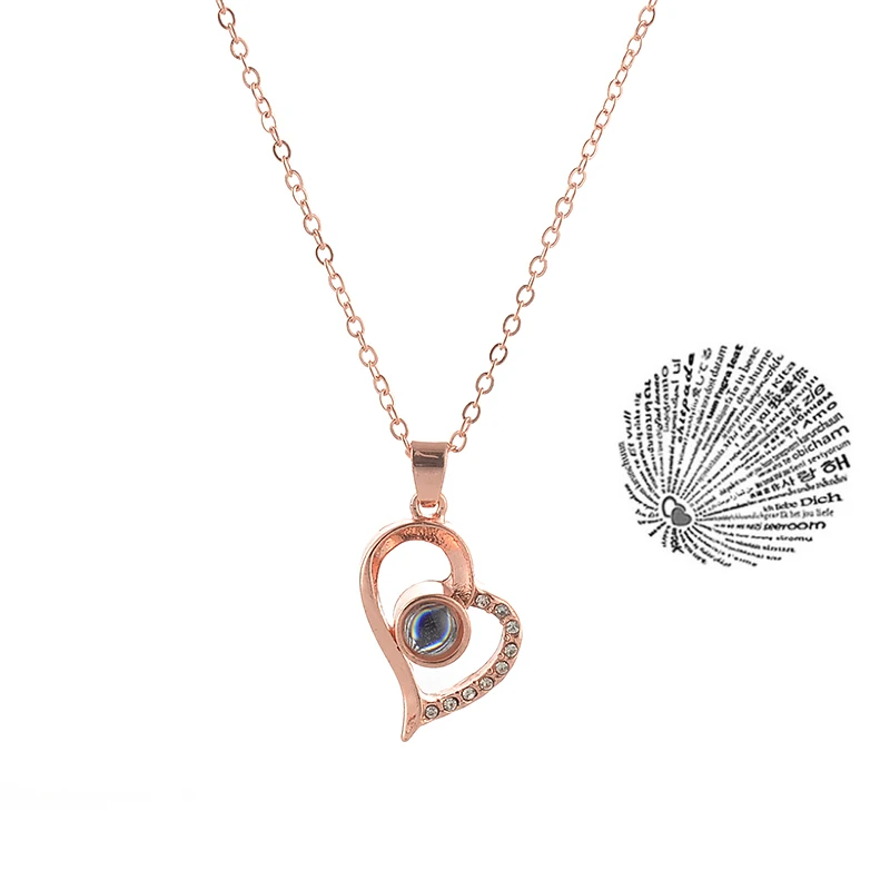 

New Fashion Heart Shape 100 Language I love You Necklace For Women Wedding Letter Necklace Valentine's Day Jewelry Drop Shipping