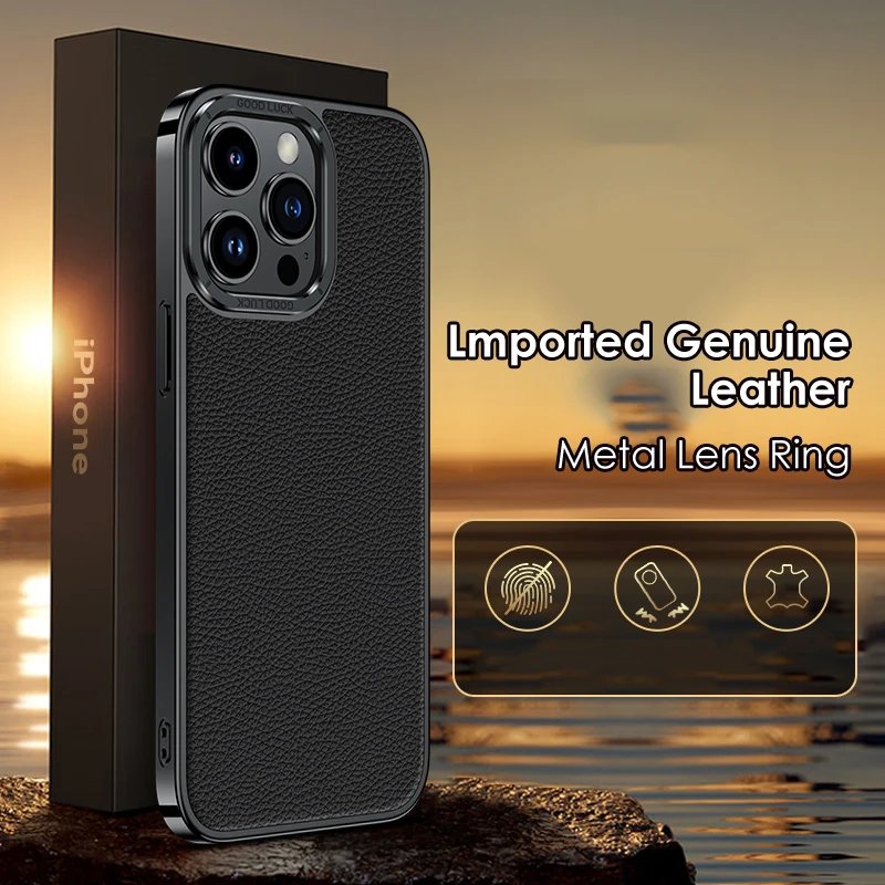 Дорогой чехол для телефона Lmport из натуральной кожи для IPhone 12 13 14 Pro Max, защитная рамка из натуральной кожи с металлическими линзами