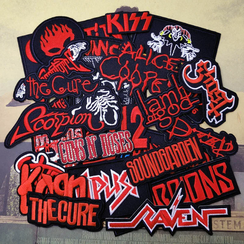 

27Pcs/Lot Rock Band Patches For Clothing Embroidery Stripes Iron on Badges Stickers Sewing Vest Jacket Red