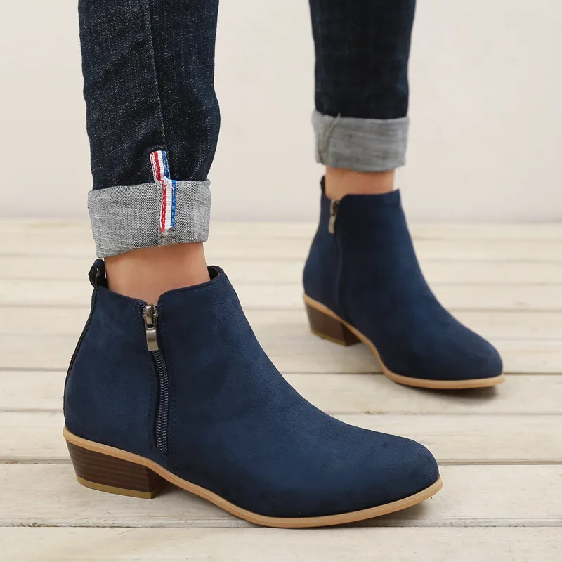 2022 New Side Zipper Design  Point Toe Chunky Heeled Chelsea Boots Women Elegant  Heels Boots Fashion Ankle Boots Casual Shoes