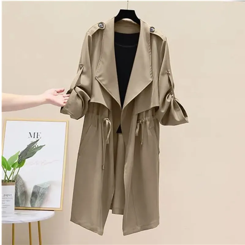 

Новинка 2023, Женский Тренч, Длинная тонкая ветровка, женский кардиган, пальто, свободные пальто с кулиской, женская верхняя одежда