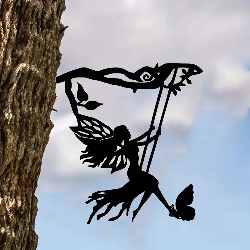 Железный Силуэт Ведьмы И Кошки Садовый Кол Украшение Для Двора Художественное