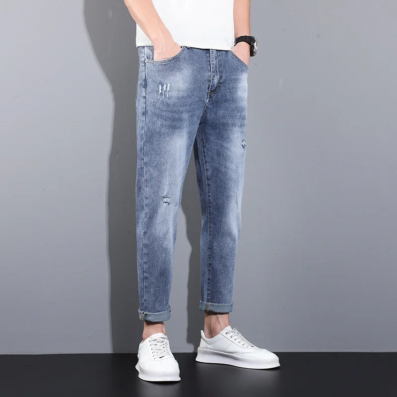 Spring/summer 2022 Thin Jeans Men's Straight Leg Slacks Washed Versatile Harlan Pants Trend Nine Pants