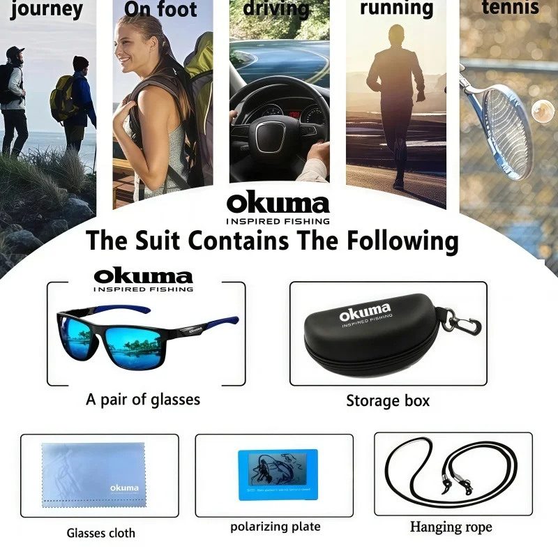 Фото Поляризационные очки Okuma Fashion UV400, устойчивые к ультрафиолетовому излучению, с защитой от бликов, от яркого света, подходят для езды на велосипеде, вождения автомобиля, рыбалки и т. д. №4