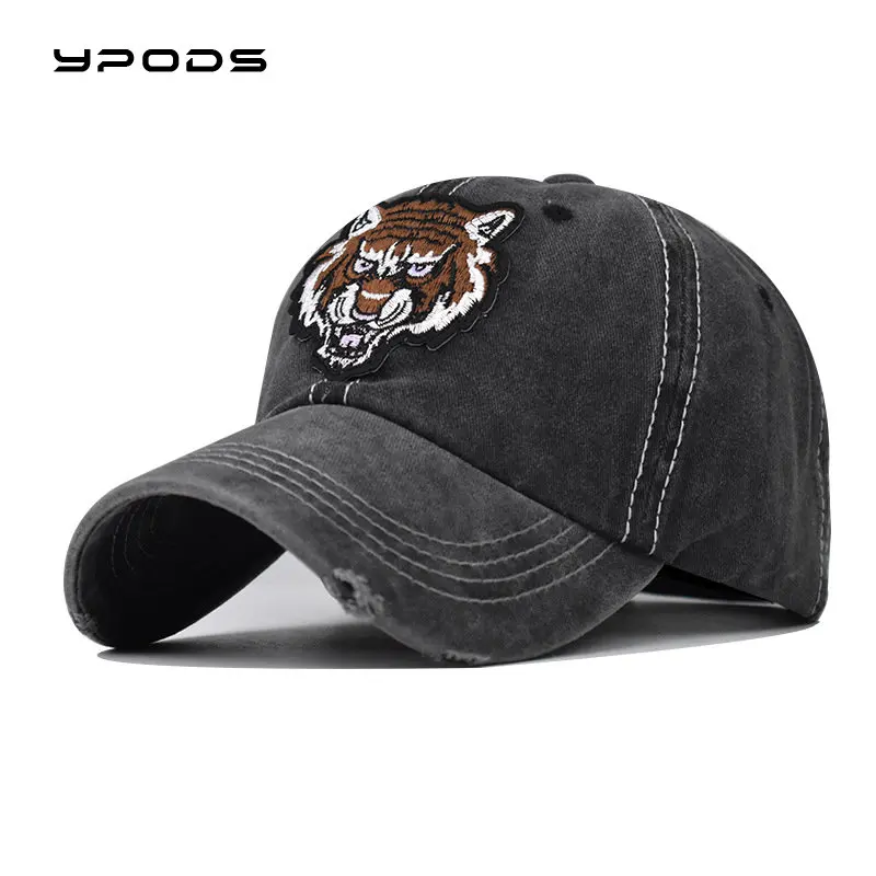 

Tiger Head Embroidered Sun Visor Hat Women's Baseball Hat Old Cotton Washed Men's Casual Flat Tongue Hat Dad Caps Hats Casquette