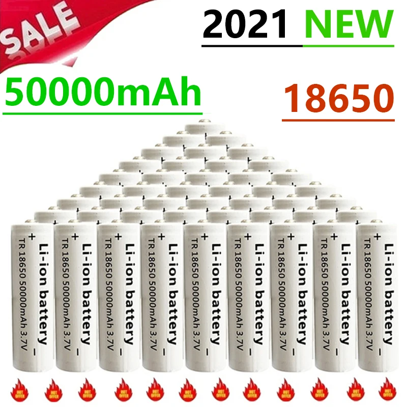 

50000mAh 18650 Lithium Battery 3.7V Rechargeable Battery Flashlight Cabinet Light Toy Electronic Tool