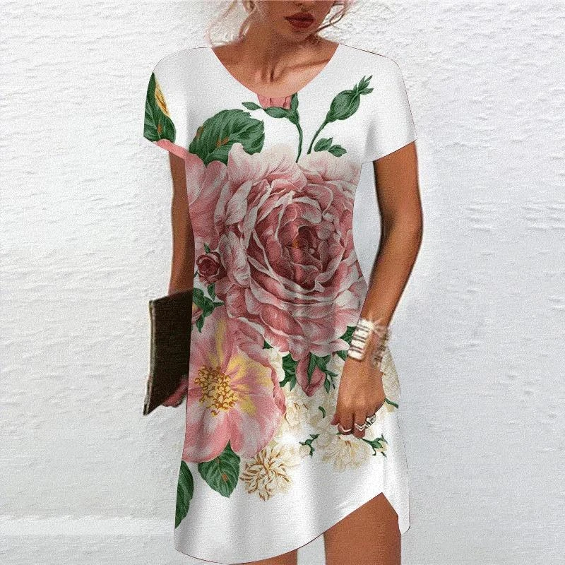 

Summer Oversized Fashion Long Dress Women Casual Sunflower Floral Printed O-Neck Short Sleeve Tops Beach Party Dress Vestidos