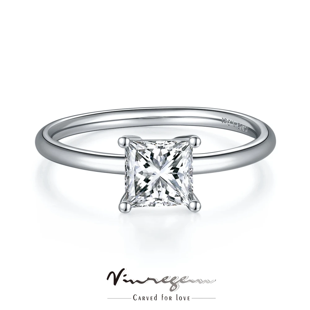 

Vinregem 925 Sterling Silver 3EX VVS1 100% Pass Test Princess Cut 1CT Diamonds Moissanite Wedding Engagement Ring For Wome Giftn