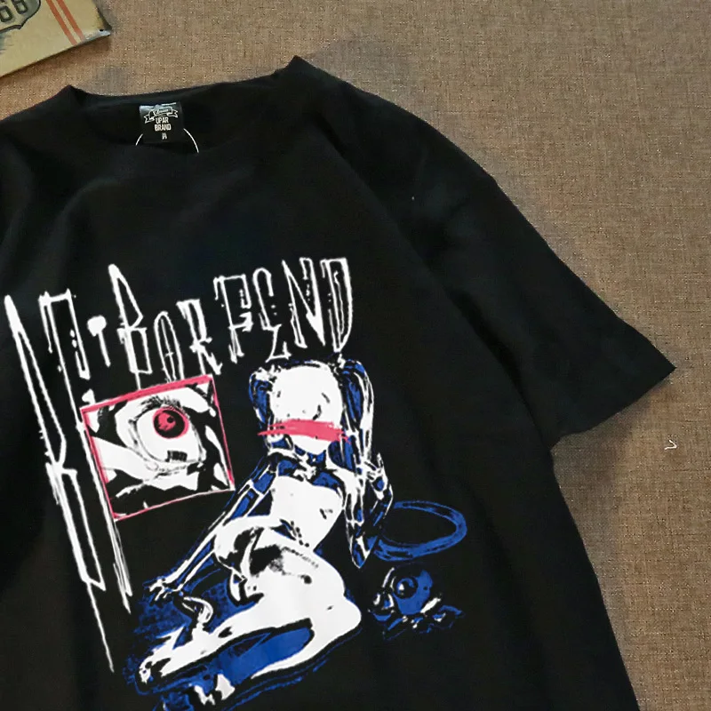 

Woman Clothes Cotton Hip Hop Street Anime girl Print Loose Oversized T-shirt Kawaii Gothic Harajuku Vintage Punk Tee футболка