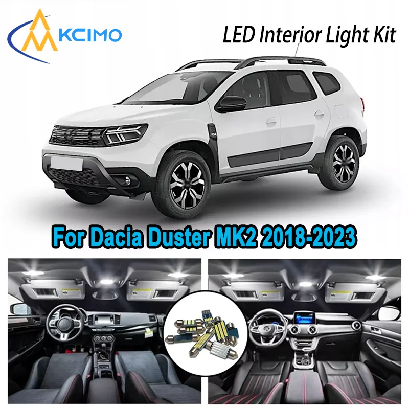 Фото Высококачественный светодиодный комплект интерьера для Dacia Duster MK2 2018-2023 2019 2020 2021, автомобильные лампы премиум-класса без ошибок купола с картой багажника №1