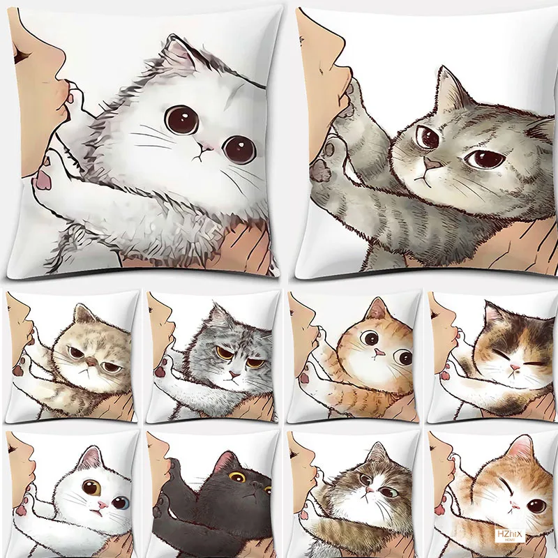 

Cartoon Cat Pattern Series Decorative Pillowcase Square Pillowcase Home Office Decoration New Chrismas Gift Livingroom Decor