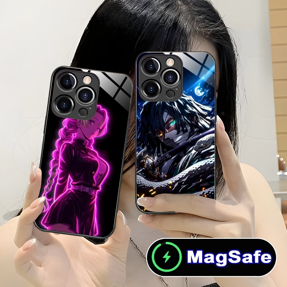 Цветной неоновый чехол для мобильного телефона Demon Slayer iPhone 16 15 14 13 12 11 Pro Max Plus Mini