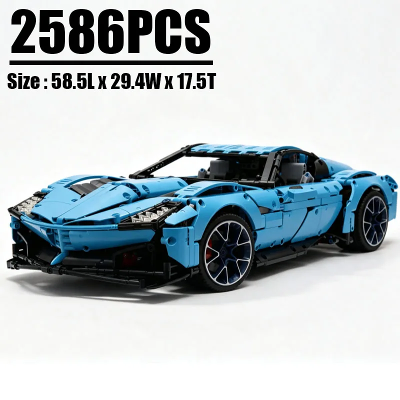 Фото НОВИНКА MOC-31189 Il Toro Azzurro, масштаб 1:8, спортивный автомобиль с двигателем V8, гиперкар, гоночный автомобиль, модель автомобиля, строительные блоки, игрушки, подарки на день рождения. №1