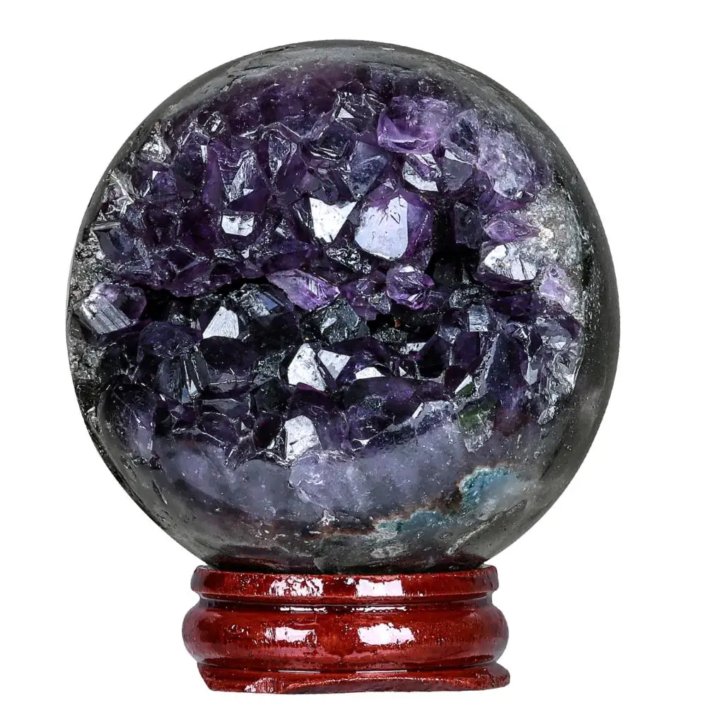 140-430g Natural Amethyst Crystal Ball With Wooden Stand Healing Gemstone Sphere Specimen For Home Decoration Divination
