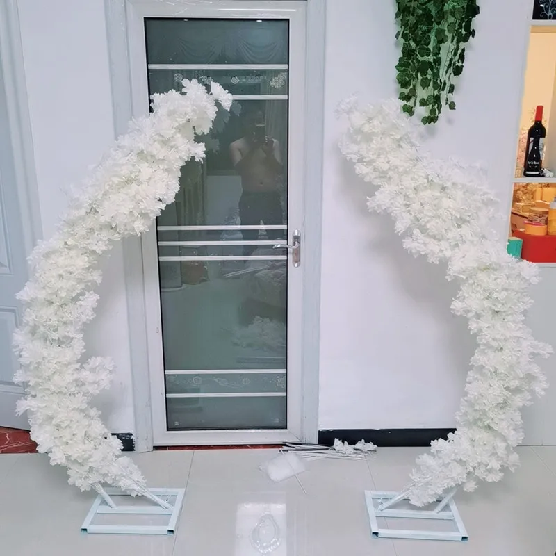 

Romantic Wedding Backdrop Decoration Cherry Blossom Arch Door Road Lead Moon Shaped Archway Shelf with Artificial Flower Set