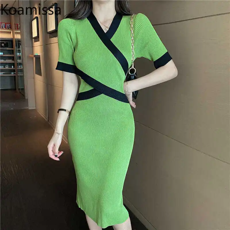 

Женское трикотажное платье Koamissa, с асимметричным поясом и V-образным вырезом, элегантное облегающее платье для вечерние, лето 2022