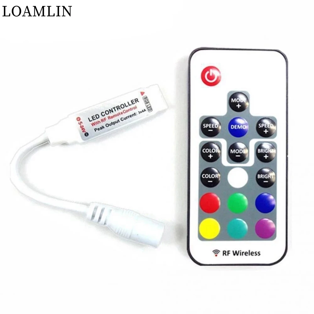 17-Key Mini RF Wireless LED Dimming Remote Control For 5050/3528/5730/5630/3014 RGB Color Strips