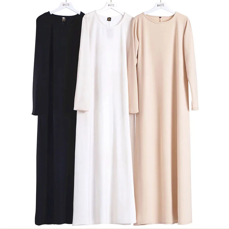 New multi-color inner Muslim women's dress skin-friendly and comfortable long-sleeved bottoming long T-shirt skirt French dress