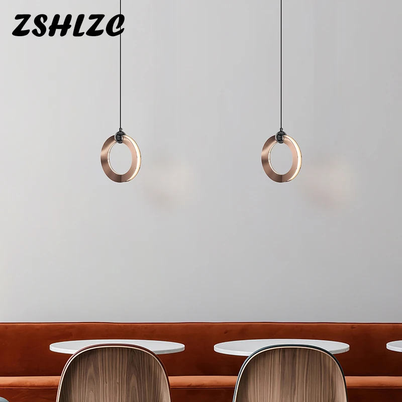 

Bedside Lights Modern Minimalist Rings Pendant Lamps Nordic Art Lamps Light Luxury Bedroom Study Bar Long Line Small Chandeliers