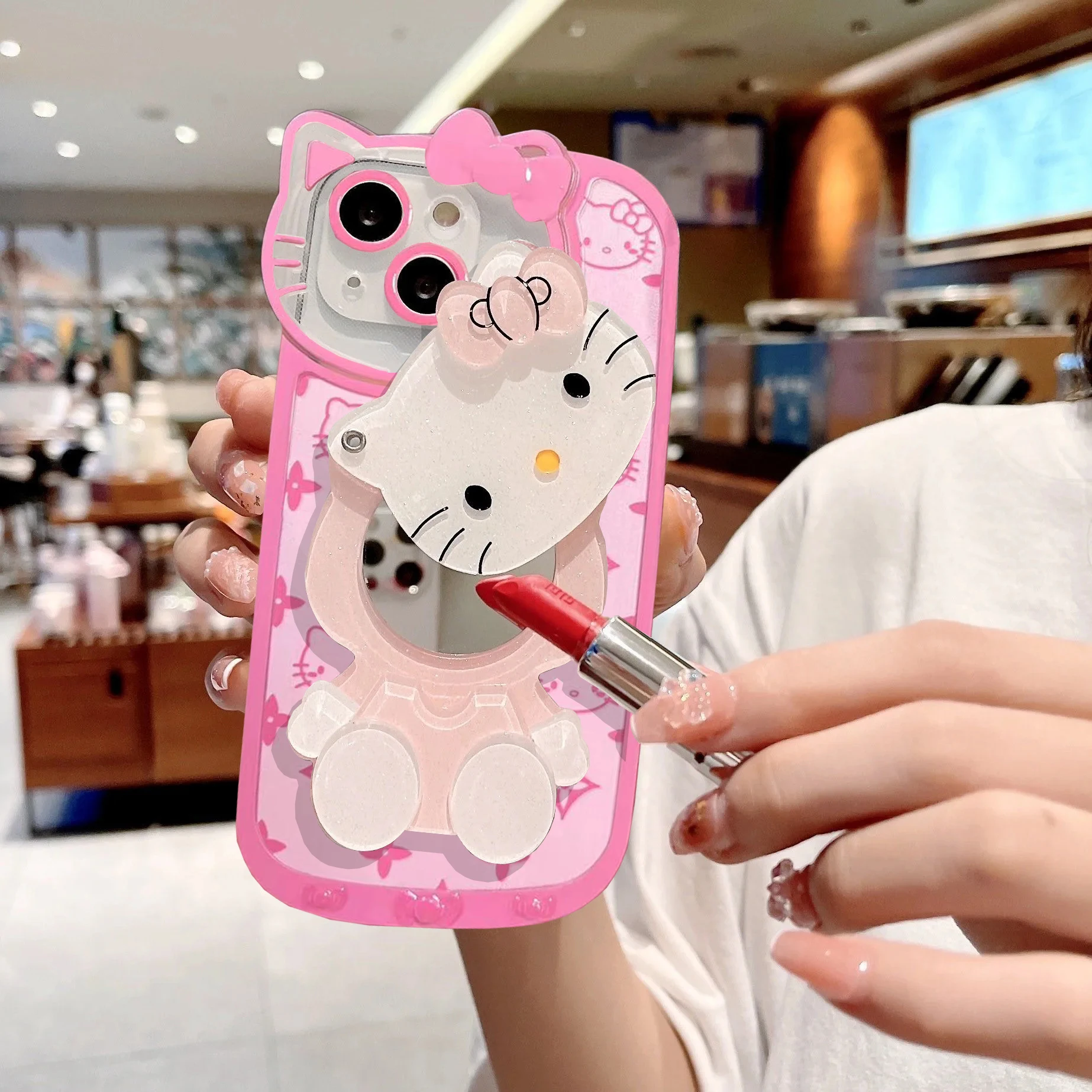 Милый розовый чехол Hello Kitty для телефона с зеркалом макияжа IPhone 11 12 13 14 15 Pro Max XS X XR 7 8