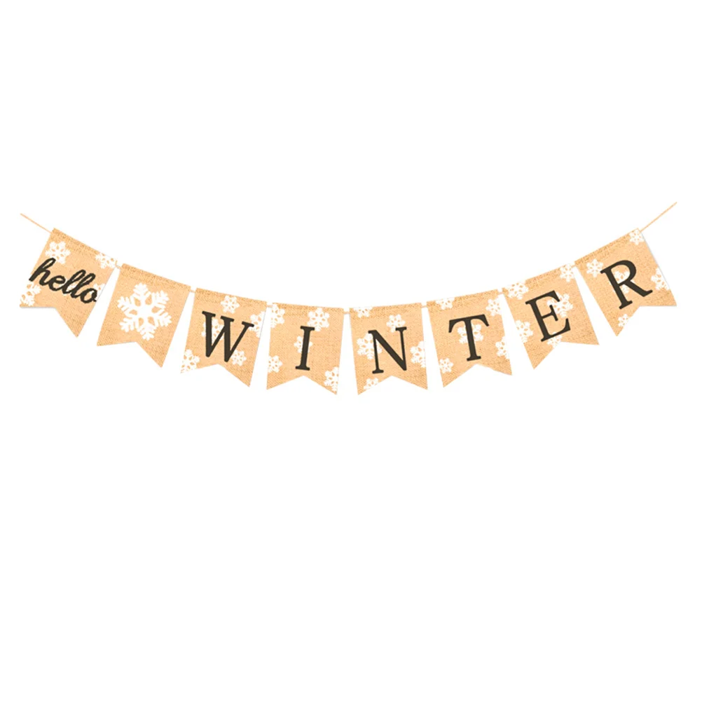 

Banner Winter Christmas Bunting Burlap Tree Holiday Fireplace Garland Banners Flags Hanging Year New Buntings Backdrop Party